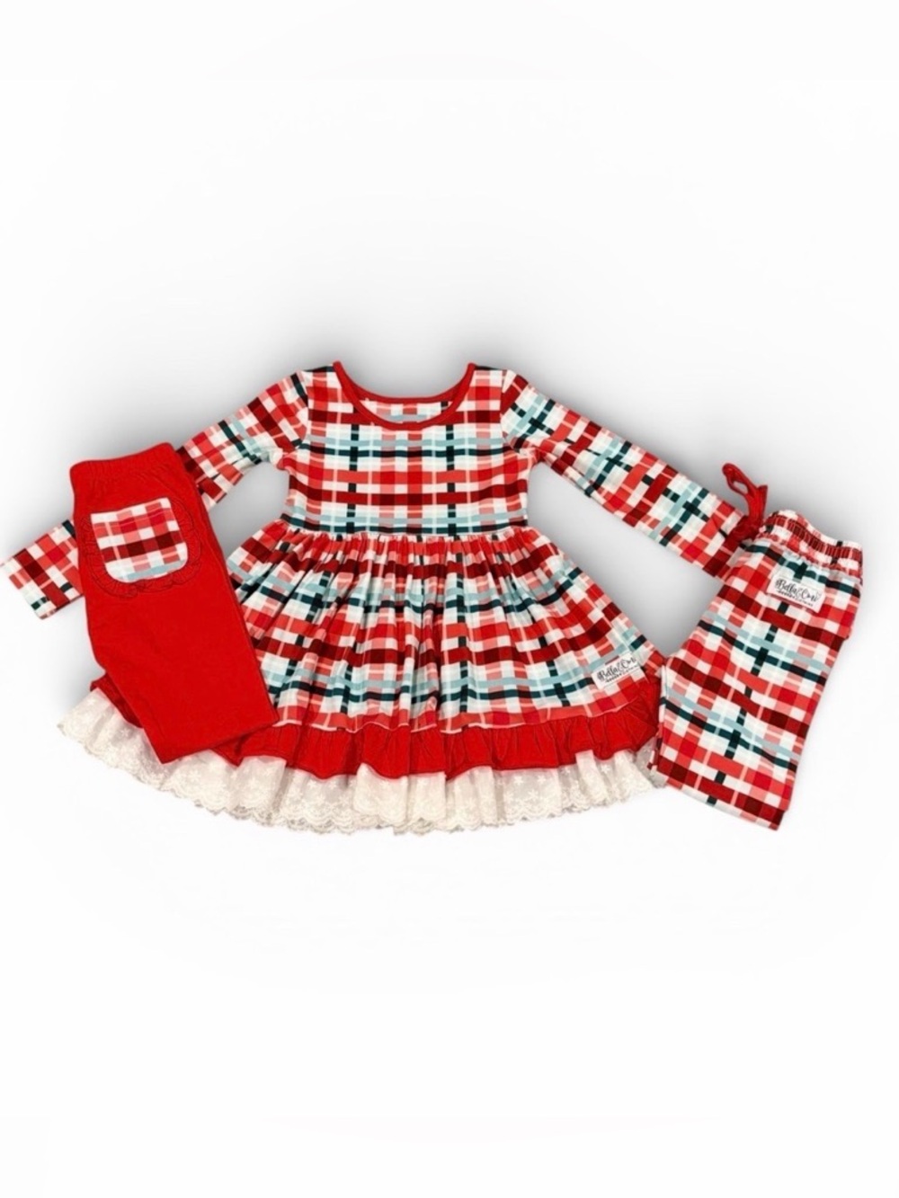 Girls Red Plaid Holiday Matching Set - 3-Piece